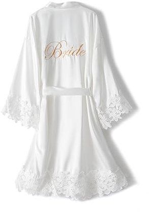 Trek Forte Vestaglia Sposa Donna in Raso Bianca Kimono Accappatoi e Vestaglie da Sposa Sexy Camicie da Notte Pigiama Scollo V
