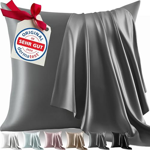 Welldora Kissenbezug aus 100% Seide 80x80 | Hohes Gewicht: 22 Momme, ideal für Haut und Haar | Höchste Güteklasse 6A | Zertifiziert in der Schweiz | Oeko-Tex* Seidenkissenbezug Schiefergrau