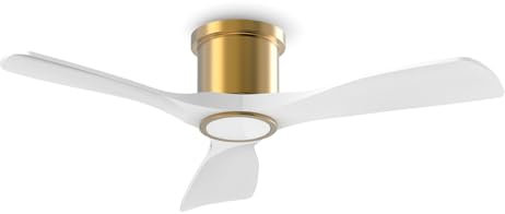 OFANTOP 132CM Ventilatore da soffitto intelligente con luce e telecomando, ventilatore da interno a 3 pale in oro bianco a basso profilo per camera da letto e soggiorno