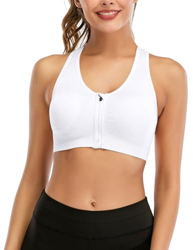 ZAIQUN Damen Sport BH Starker Halt Reißverschluss Gepolstert BH ohne Bügel Push Up BH für Top Yoga Fitness Training