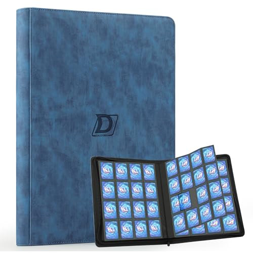 Deoyibu Sammelkarten Album Groß für 1000+ Karten, 16 Fächer Karten Sammelalbum mit Reißverschluss, Card Binder für Trading Cards, für YuGiOh, MTG, Sportkarten etc. Blau