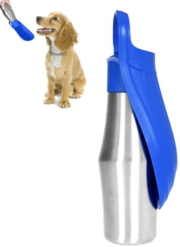 Hunde Trinkflasche Edelstahl, 750 ml Hundetrinkflasche für Unterwegs Auslaufsicher, Wasserspender für Hunde, Hund Wasserflasche, Tragbare Haustier Trinkflasche für Draußen, Wandern, Reise, Camping