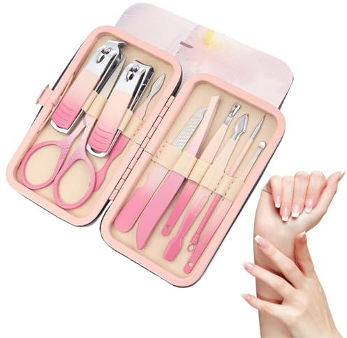 FENQURO Professional Nail Clippers Set, 10 Pieces Nail Kit, Manicure Set, Nail Set, Manicure Kit, Grooming Kit Tools for Manicure, Grooming with Bella Box (Pink)