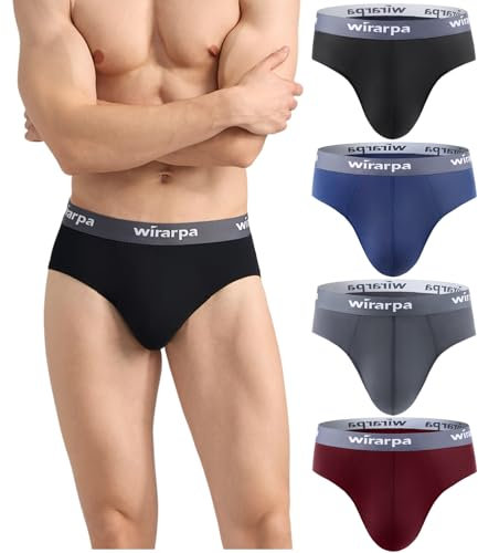 wirarpa Men's Underwear Briefs Modal Underpants Soft Wide Waistband Underwear Basic No Fly 4 Pack Black Navy Dark Grey Red Large