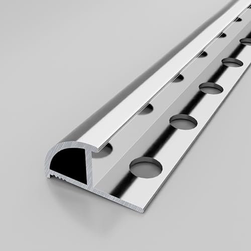 Raouoae Tile Profile Quarter Circle Trim 125CM (2 Pieces) – Ceramic Edge Protector For Tiles, Long Tile Strip For Bathroom, Office, Hotel & School Use(Silver,12.2mm)