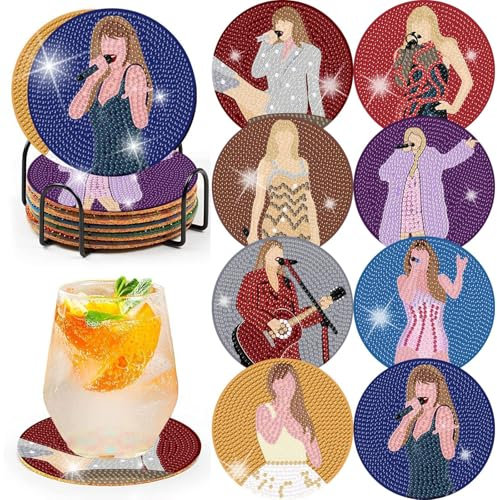Ljevandria Diamond Painting Untersetzer,8PCS Diamont Painting Art Kits mit Halter,Bastelset für Erwachsene und Kinder,Diamant Malerei Basteln Kreativ Set EIN Geschenk für Taylor Fans Freund