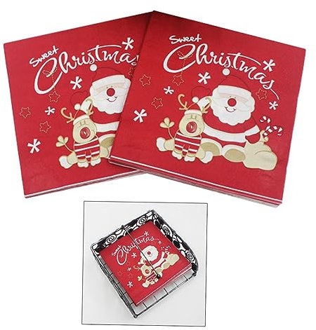 SEWOART 20 Stück Weihnachtspapierservietten Mit Weihnachtsmann-und Elch-muster Zellstoffservietten Weihnachtspartydekoration