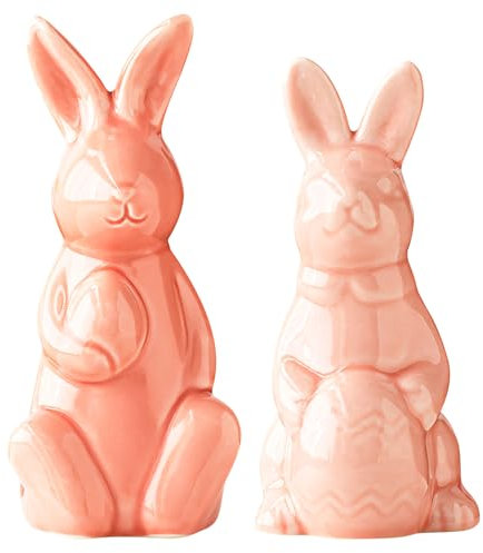 Yarteim Osterhasen Figuren Aus Keramik 2 Stück Osterhase Dekofigur,Osterdeko Hasenfigur,Porzellan Hase Statue für Ostern Frühling Wohnzimmer Schlafzimmer Deko Tischdekoration