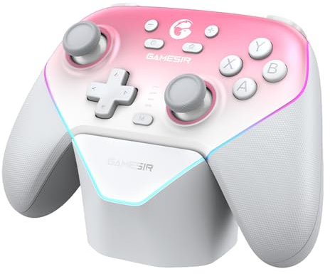 GameSir Super Nova Multiplatform Game Controller – 2.4G Wireless for PC/Switch/iOS/Android – Hall Effect Joystick & Triggers, Magnetic Faceplate, RGB Lighning,Charging Dock (Rosa Azotado)
