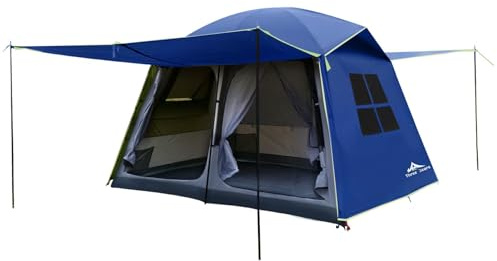 Three Bears Tente pour 6 Personnes, Double Couche imperméable pour Le Camping en Famille, vestibules Avant et arrière comme auvents Pare-Soleil (Bleu)