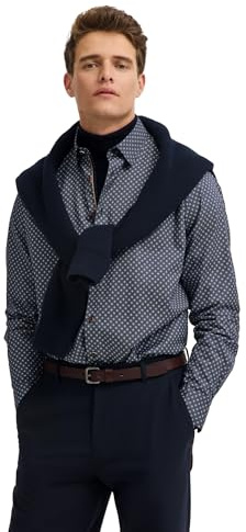 bugatti Herren Freizeithemd Langarm 9750-88506D | Modern Fit, Rauten-Muster, Satin-Finish, Easy-Care, Baumwolle
