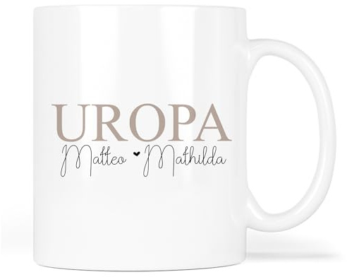 C-Creation Studios® Tasse UROMA UROPA personalisiert mit Enkelnamen I Geschenk Geburtstag Ostern Muttertag Vatertag Weihnachten (Uropa)
