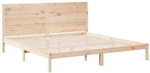 vidaXL Massivholzbett, Holzbett mit Kopfteil Lattenrost, Doppelbett für Schlafzimmer, Bett Bettgestell, Modern, 200x220cm Massivholz Kiefer