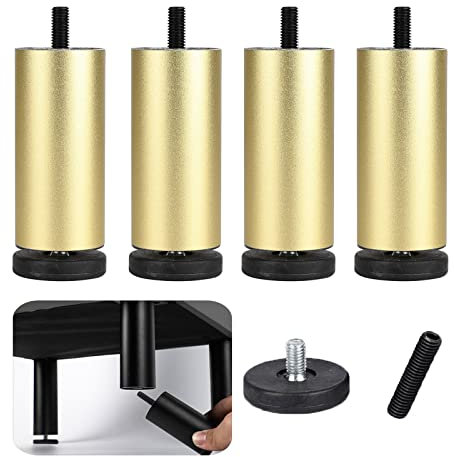 4 patas cilíndricas acolchadas de aleación de aluminio de metal para sofá y silla, tornillos M8 de 20 cm, altura ajustable