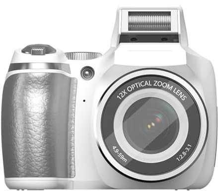 Bewinner Vlogging Camera 4K 60MP avec 12x Zoom Optique 6X Zoom Numérique, Appareil Photo Numérique Compact pour Vlog de Voyage de Photographie Youtube, Caméras Vidéo Portables avec Flash (White)