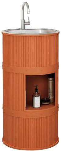 ZTGL Lavabo de Pie, Mueble de Baño Pequeño con Lavabo de Acero Inoxidable, Moderno Muebles de Baño Lavabo Estilo Industrial Diseño de Hierro Forjado Lavamanos Pedestal,Naranja