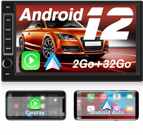 AWESAFE Autoradio 1 din 2 din Android 13 Universel Voiture Modèles Écran de 7 Pouces Supporte GPS Carplay Android Auto WiFi Bluetooth FM RDS USB Commande au Volant[2Go+32Go]
