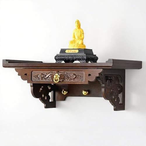Generisch Wandmontierter Buddha Altar Regal Statue Stand, Hochleistungsgebet Pooja Stehen Meditationstisch, Persönlicher Schrein Altar im chinesischen Stil mit Teleskopschublade, Holzgebetstisch