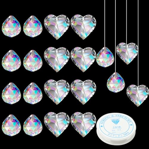 Sonnenfänger Kristall Basteln Suncatcher, Kristalle zum Aufhängen Prisma | 20PCS Regenbogen Kristallkugel Sun Catcher Crystal, Lichtfänger Bastelset für Fenster Kronleuchter Feng Shui Weihnachten Deko