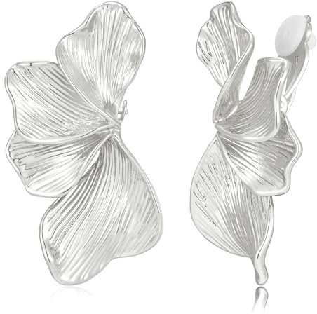 WOWORAMA Klobige Clip-On-Ohrringe für Damen Vintage-Blumen Statement Ohrclips Große Blumen Clips Baumelnde Ohrringe Trendiger Nicht Durchbohrter Schmuck Gold/Silber