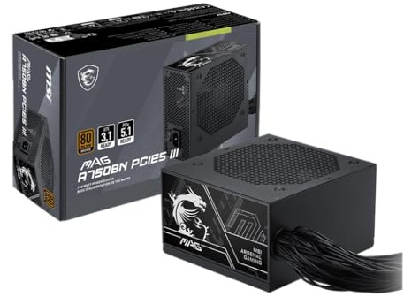 MSI mag A750BN PCIE5 III, Fuente de alimentación no Modular para Juegos de 750 W, Bronce 80+, Cables duales de 12 V-2 x 6, Condensador de Grado de Servidor, Listo para ATX 3.1 y PCIe 5.1, bajo Ruido