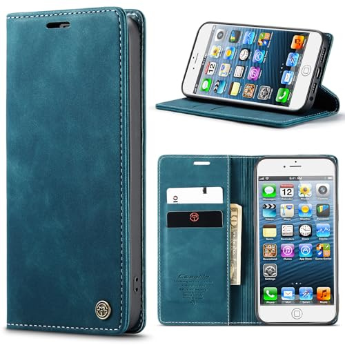 Wusbulk Coque pour iPhone 5/5S/SE 2016 Housse Portefeuille en Premium Cuir PU, Flip Case Rabat Magnétique avec Porte Cartes et Stand, Protection Antichoc Étui pour iPhone 5/5S/SE 2016, Bleu Vert