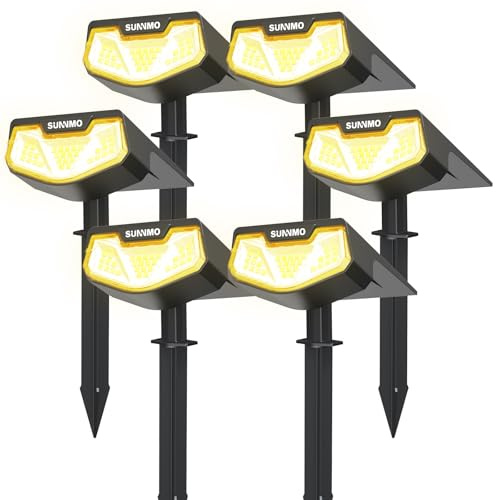 SUNNMO Luces Solares LED Exterior Jardin, 6 Piezas Focos LED Exterior Solares Jardin Potentes 32LED 3 Modos de Luz, Impermeable IP65 Lamparas Solares Lampara Foco Luz Solar Exterior Jardin Luz Cálida