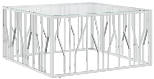 Heofavd Table basse 100 x 100 x 50 cm en acier inoxydable et verre trempé - Design moderne - Robuste et durable - Pour salon, canapé et salon