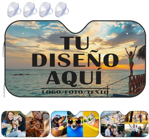 Parasol Coche Delantero Personalizado,Diseño con Foto,Logo Y Texto,para Sol Coche Plegable Personalizada,Reflectante,Protector contra Rayos UV para Sedanes,SUV Y Camiones,Mantiene el Interior Fresco