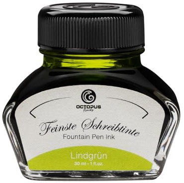 Octopus Fluids Fountain Pen Ink - Lime Green 30ml Glass Inkpot for Writing and Calligraphy