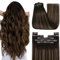YoungSee Clip in Extensions Echthaar Ombre 50 cm Echthaar Extensions Clip Braun Balayage Mittelbraun Extensions Echthaar Clip Ombre fur Damen Haarextension Clips Remy Glatt Haare 120g #2/2/6