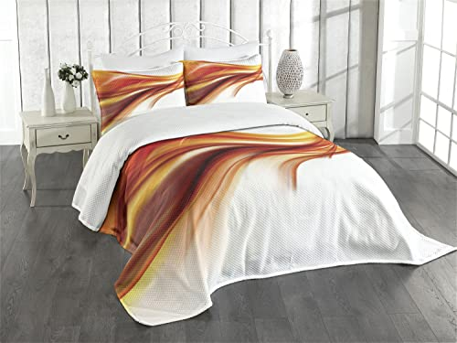 ABAKUHAUS Abstrakt Tagesdecke Set, Unscharfe Smock Kunst Rays, Set mit Kissenbezügen Waschbar, für Doppelbetten 220 x 220 cm, Orange Rot