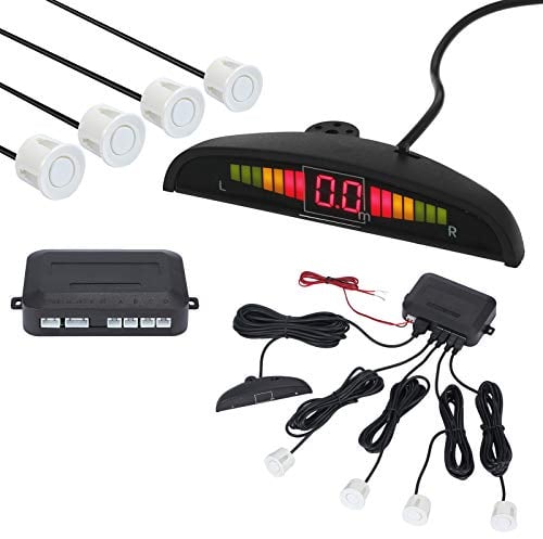 AUTOUTLET Sensori di parcheggio per auto retromarcia posteriori bianchi Kit 4 sensori parcheggio con LED Display Sensore a suono allarme colore Bianco