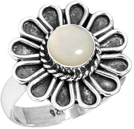 Jeweloporium 925 Silber Ringe für Frauen Weiß Echt Perlmutt mit Stein Boho Silber Ringe Größe 64(20.4) Weihnachten - Geschenk Handgefertigt Schmuck