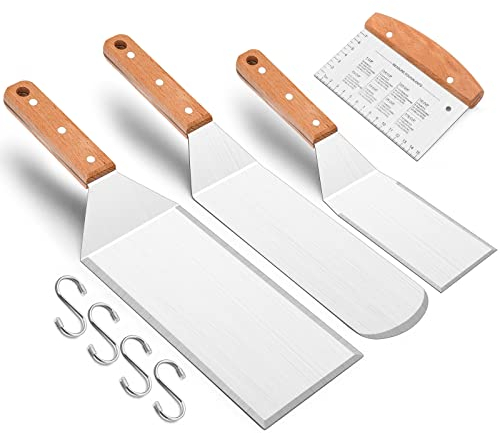 Leonyo Metall Spatel Set von 8, Edelstahl Grillzubehör - Grill Spatel Schaber für Flat Top Gusseisen Teppanyaki Grill BBQ, Pfannkuchen Flipper Hamburger Turner Utensil, Geschenk für Männer Frauen
