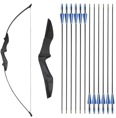 SHARROW Bogenschießen Takedown Recurve Bogen und Pfeil Set 30-40lbs Straight Bogen mit 12er Fiberglaspfeilen für Kinder Erwachsene Anfänger (Schwarz, 40lbs)