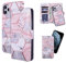 QLTYPRI Case for iPhone 11, Premium PU Leather Rubber Silicone Bumper Credit Card Holder Cash Pocket Magnetic Detachable Wallet Case Cover for iPhone 11 - Pink Marble