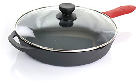 Megachef Batterie de cuisine en fonte avec couvercles pré-enduits Noir/rouge