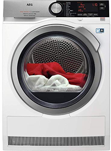 AEG T9DEC866 Secadora con Bomba de Calor de Libre Instalación, 8 Kg, Serie 9000, Motor Inverter, 8 Ciclos de Secado, Luz Interior, Programa Rápido, Panel control LCD, Puerta XL Plateada, Blanca, A+++