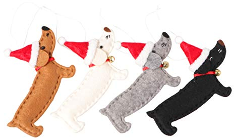 Wakauto 4 Stück Weihnachtsbaumschmuck Weihnachtsbaum Dackel Hund Ornament Urlaub Hängen Dekor für Urlaub Weihnachtsfeier Liefert
