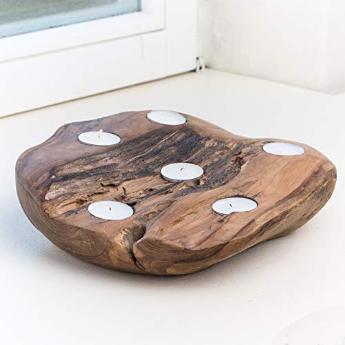 Wohnideen Kupke Handgefertigter Teelichthalter aus Teakholz Unikat ca. 30 cm