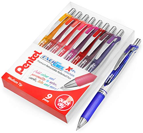 Pentel EnerGel XM BL77 – einziehbarer Flüssiggelschreiber – 0,7 mm – 54 % recycelt – Sonnenuntergangstöne – 9 Stück