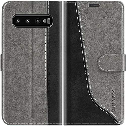 Mulbess Coque pour Samsung Galaxy S10, Etui a Rabat, Housse en Cuir, Pochette de Protection Portefeuille, Élégant Gris