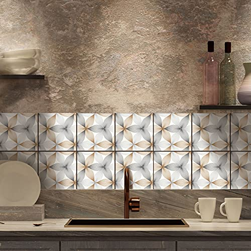 ADesign 32 Feuilles Mural Stickers Carrelage 2D Imperméables Carreau de Ciment Adhesif, Autocollants Carreaux Dosseret pour Cuisine, Salle de Bain la Décoration à la Maison / 15 x 15 cm /T1026