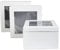 Emartbuy Set mit 3 starren Luxus-Geschenkboxen, quadratisch, weißer Druck mit transparenter Oberseite, doppellagige Innenseite und weißen und goldenen Satinband-Griffen
