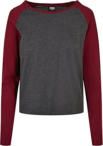 Urban Classics Damen Dames Contrast Raglan Longsleeve T Shirt, Charcoal/Burgundy, 5XL EU