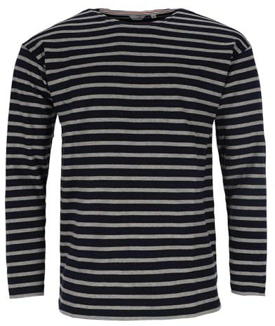 modAS Herren Shirt Bretonisches Streifenshirt - Ringelshirt Streifenshirt Langarmshirt mit Streifen aus Baumwolle in Blau/Grau-Melange Größe 58