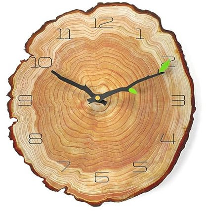 XKUN Orologio da Parete Semplice Anello Dell'Albero Art Wood Grologio da Parete Orologio da Parete Decorazione Soggiorno in Legno Massello Orologi Silenziosi da 12 Pollici-A