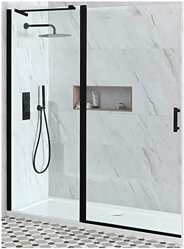 MILANO Black Hinged Door Shower Enclosure Drying Tray 1600 x 760mm