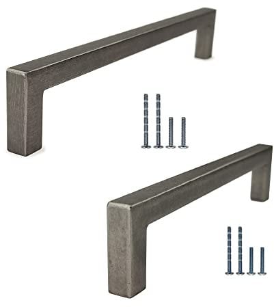 French Furniture Fittings Set of 6 Antique Pewter Finish Kitchen Cabinet D Pull Handles for Cupboard, Doors and Drawers, bar, Grey